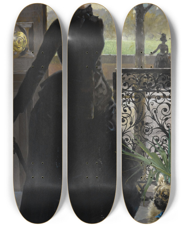 Triptych art skateboard deck of Vittorio Matteo Corcos An Elegant Lady by Vittorio Matteo Corcos (1859-1933)