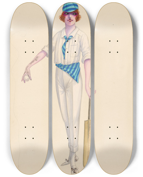 Triptych art skateboard deck of Will R Barnes Cricket 8 by Will R Barnes (1939)