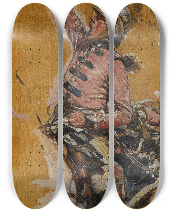 Triptych art skateboard deck of Ernest Meissonier Le Trompette De1807 by Ernest Meissonier (1815-1891)