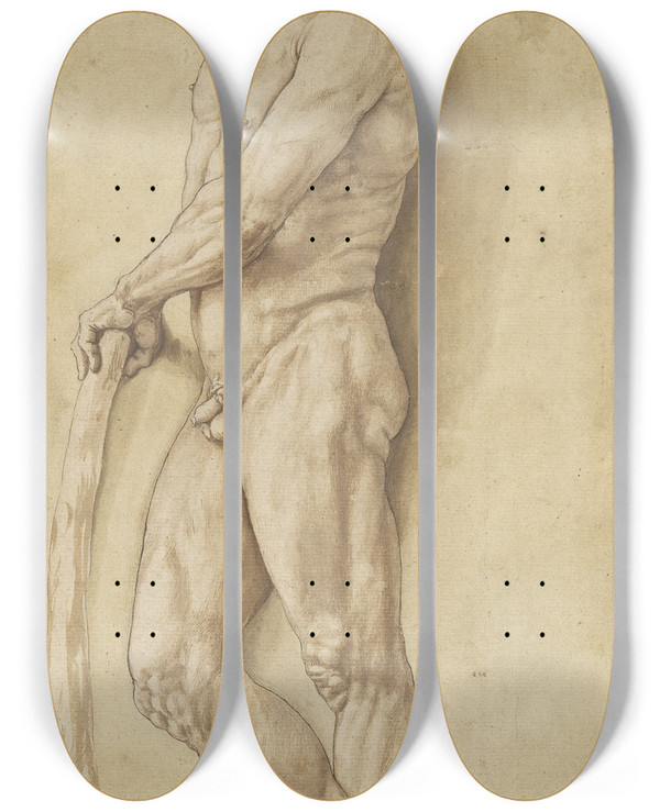 Triptych art skateboard deck of Benvenuto Cellini A Satyr by Benvenuto Cellini (1500-1571)