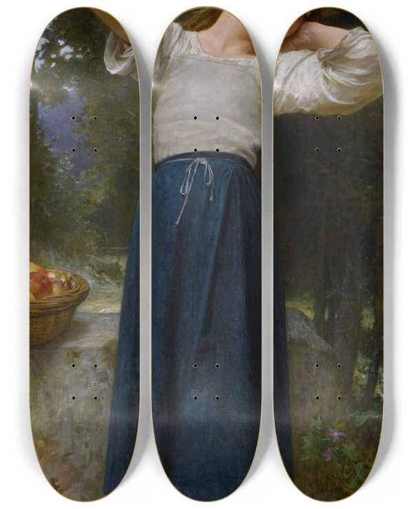 Triptych art skateboard deck of William Bouguereau La Paresseuse by William Bouguereau (1825-1905)