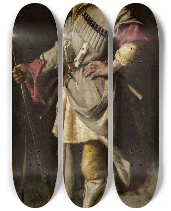 Triptych art skateboard deck of Ferdinand Leeke The Hunter by Ferdinand Leeke (1859-1923)