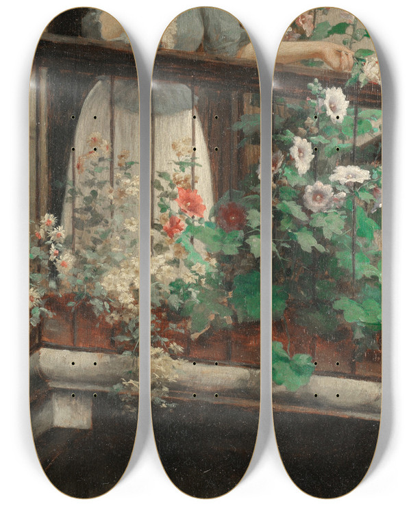 Triptych art skateboard deck of Stefano Novo Day Dreams by Stefano Novo (1862-1927)