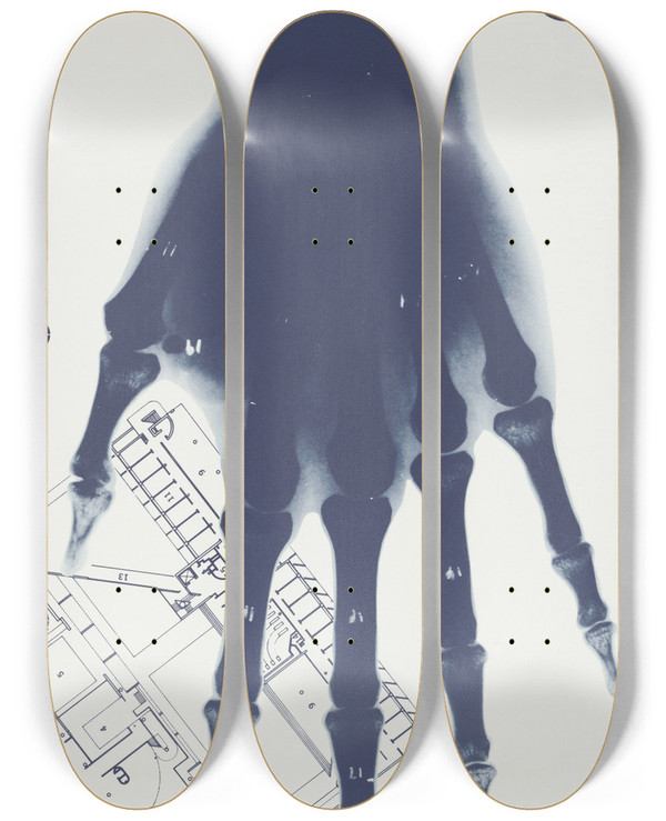 Triptych art skateboard deck of Coy Howard Coherence In Architecture by Coy Howard (1943)