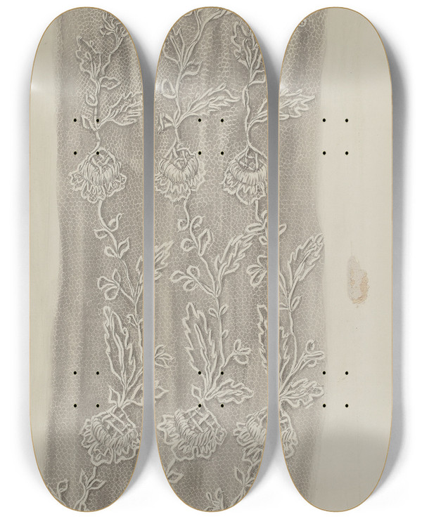 Triptych art skateboard deck of Edith Miller Lace Detail by Edith Miller