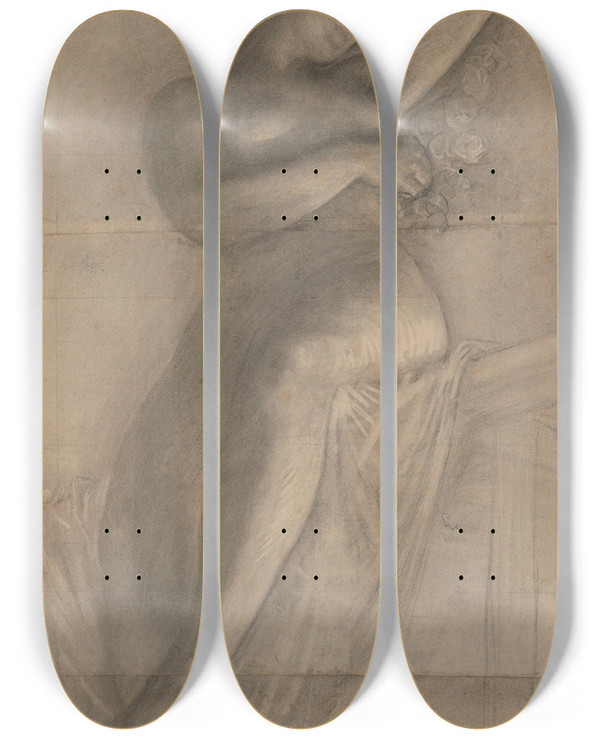 Triptych art skateboard deck of Charles Mertens Figure Study_2 by Charles Mertens (1865-1919)