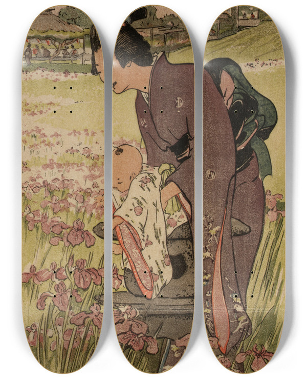 Triptych art skateboard deck of Helen Hyde A Day In June by Helen Hyde (1868-1919)
