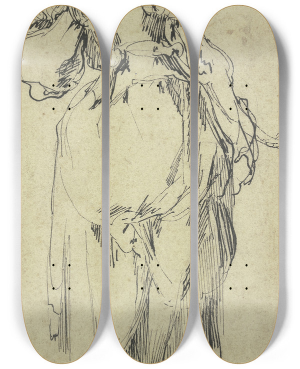 Triptych art skateboard deck of Jacques Bellange Stehende Frau Mit Kind Rckenansicht_2 by Jacques Bellange (1575-1616)