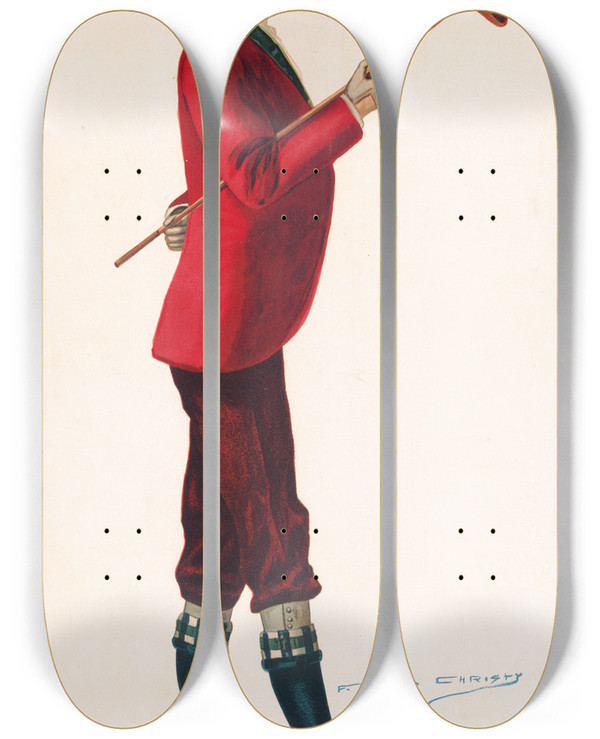 Triptych art skateboard deck of F Earl Christy Golf Boy 8 by F Earl Christy (1882-1961)