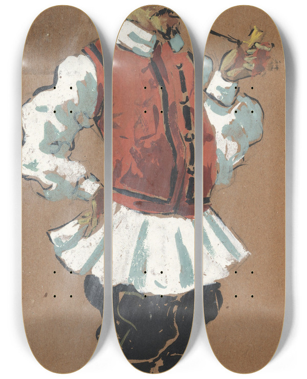 Triptych art skateboard deck of Plinio Codognato Pietro Crossed Out by Plinio Codognato (1878-1940)