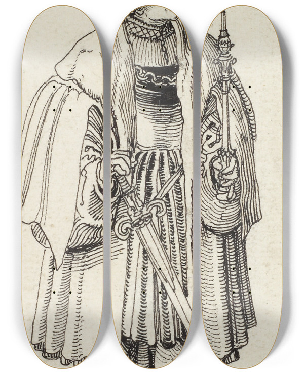 Triptych art skateboard deck of Niklaus Manuel Knig by Niklaus Manuel (1484-1530)