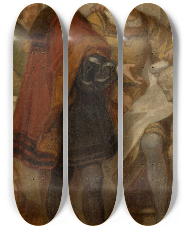Triptych art skateboard deck of Nicaise De Keyser The Painters Raphael And Bernard Van Orley by Nicaise De Keyser (1813-1887)