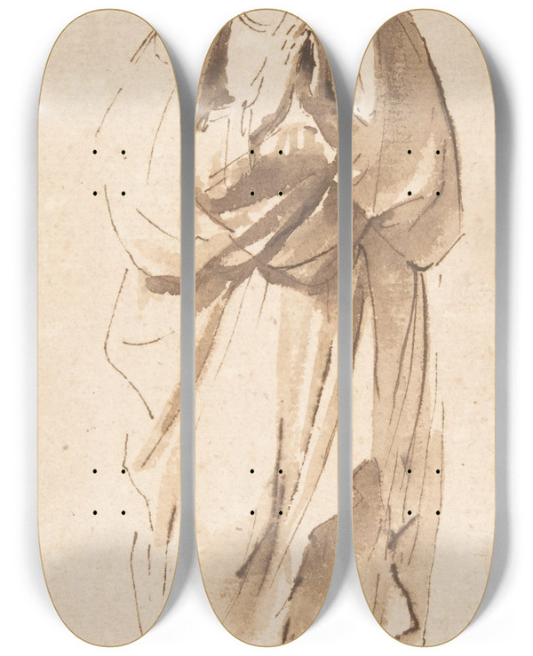 Triptych art skateboard deck of Guercino The Virgin Immaculate by Guercino (1591-1666)