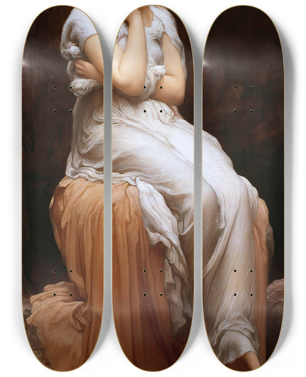 Triptych art skateboard deck of Frederic Leighton Solitude by Frederic Leighton (1830-1896)
