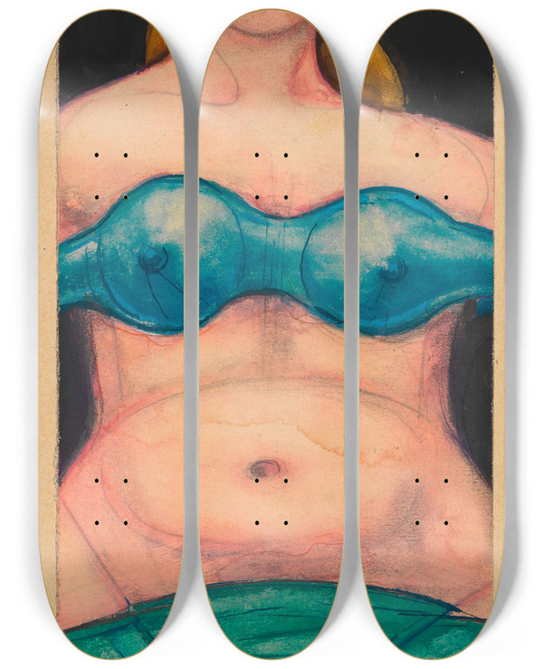 Triptych art skateboard deck of Karl Wiener Ohne Titel_11 by Karl Wiener (1901-1949)