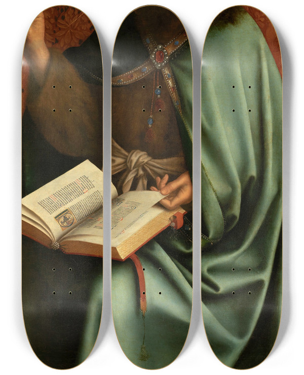 Triptych art skateboard deck of Jan Van Eyck Saint John The Baptist by Jan Van Eyck (1390-1441)