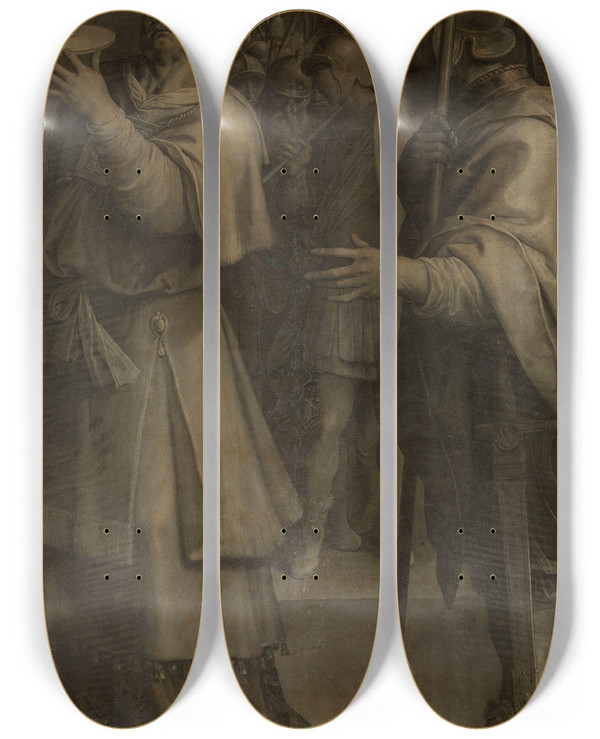 Triptych art skateboard deck of Ambrosius Francken I Abraham And Melchizedech by Ambrosius Francken I (1544-1618)
