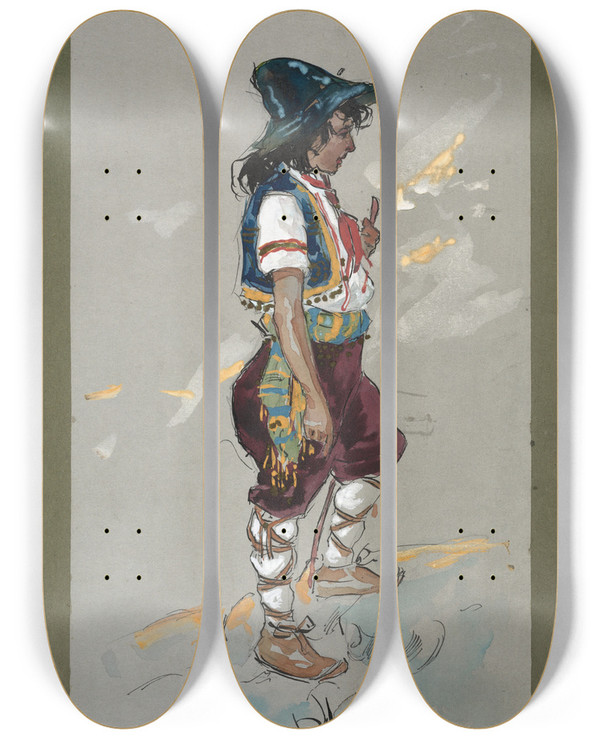Triptych art skateboard deck of Plinio Codognato 2 Comparse Ragazzi by Plinio Codognato (1878-1940)