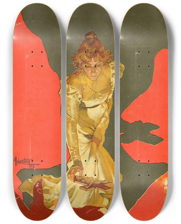 Triptych art skateboard deck of Adolfo Hohenstein Tosca by Adolfo Hohenstein (1854-1928)