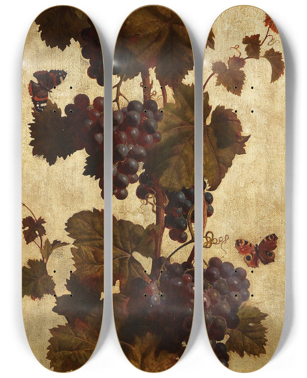 Triptych art skateboard deck of William Hughes Weinreben Wei Und Rot by William Hughes (1842-1901)