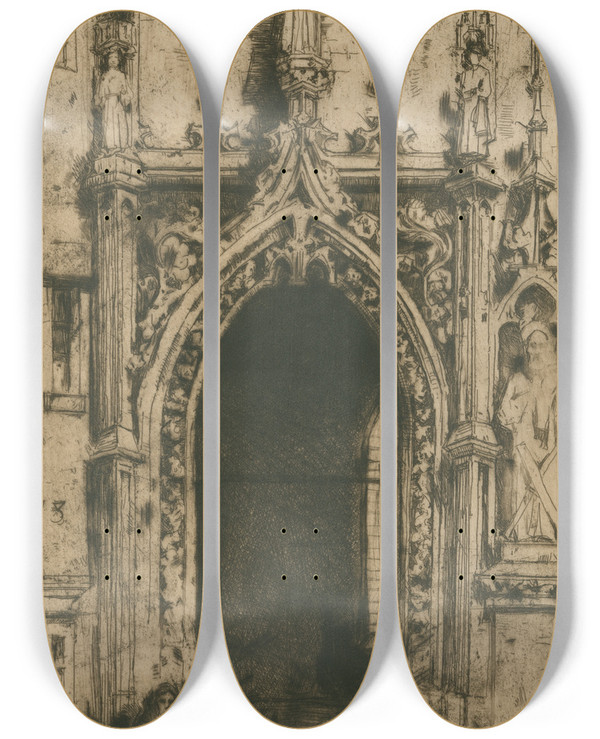Triptych art skateboard deck of David Young Cameron St Merri Paris by David Young Cameron (1865-1945)