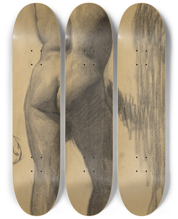 Triptych art skateboard deck of Emil Alexayolexk Study Of A Man Leaning On A Wall by Emil Alexay-Olexk