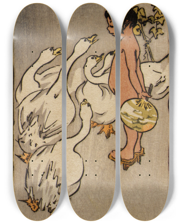 Triptych art skateboard deck of Helen Hyde Complaints by Helen Hyde (1868-1919)