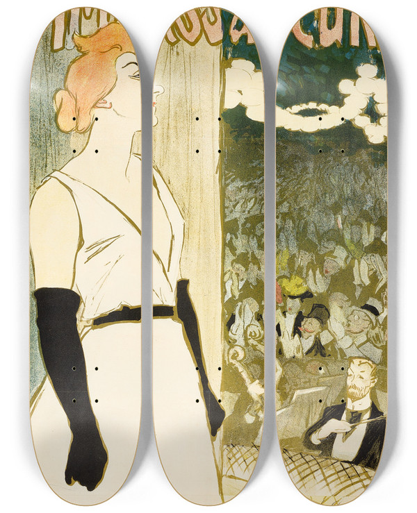 Triptych art skateboard deck of Thophile Alexandre Steinlen Yvette Guilbert by Theophile Alexandre Steinlen (1859-1923)
