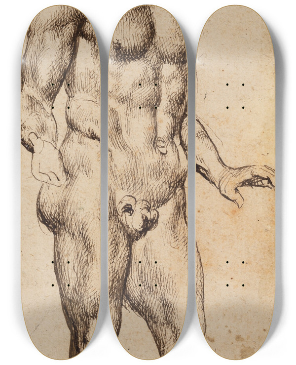 Triptych art skateboard deck of Anthony Van Dyck Mercury_3 by Anthony Van Dyck (1599-1641)