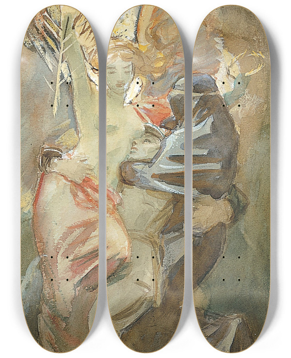 Triptych art skateboard deck of John Singer Sargent Study For Death And Victory by John Singer Sargent (1856-1925)