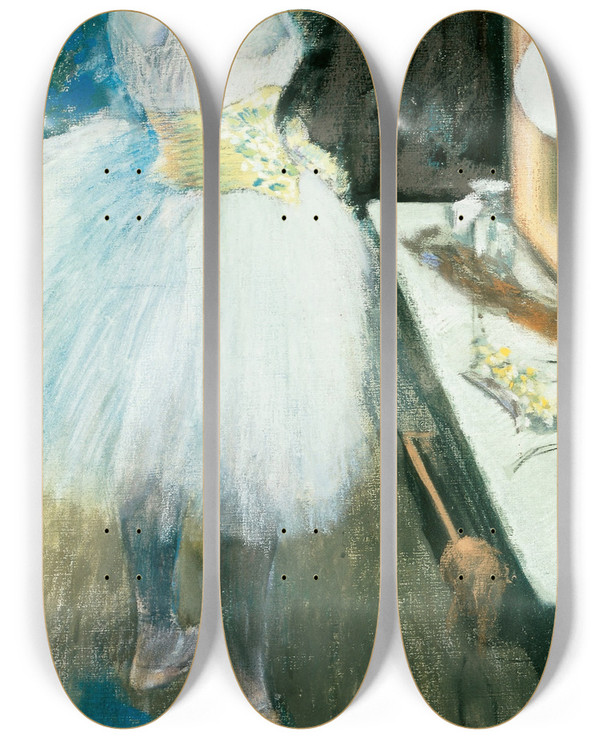Triptych art skateboard deck of Edgar Degas Dancer In Her Dressing Room by Edgar Degas (1834-1917)