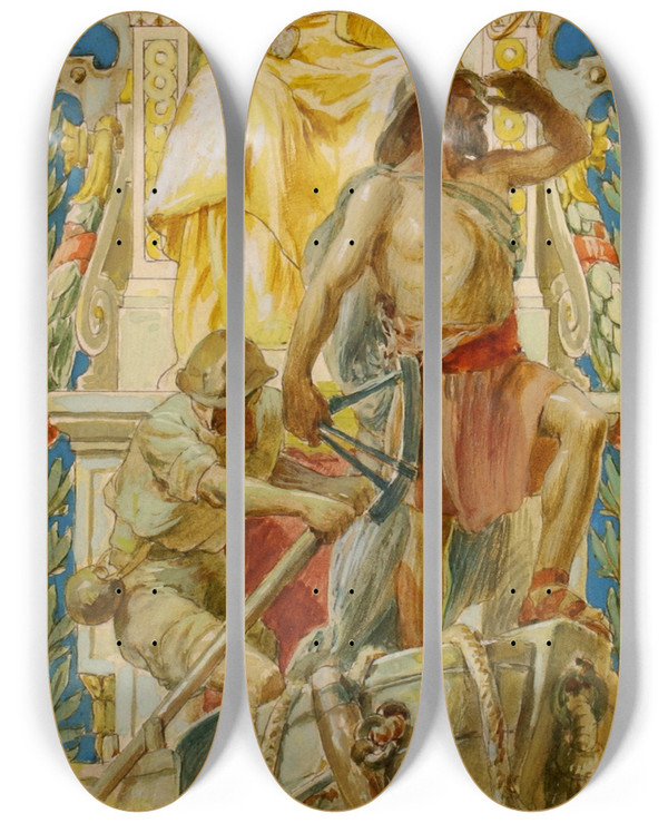 Triptych art skateboard deck of Louis Schaettle Navigation by Louis Schaettle (1867-1917)