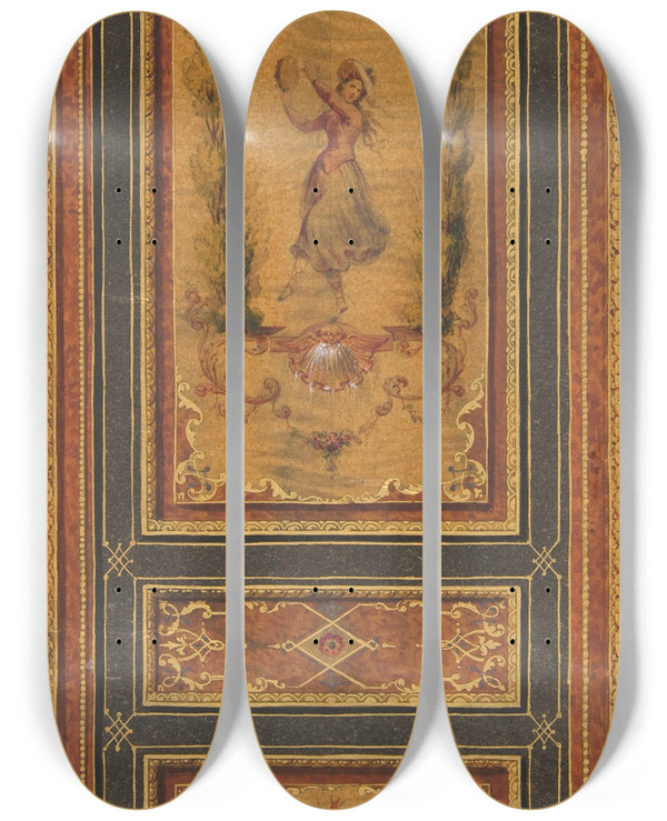 Triptych art skateboard deck of Julesedmondcharles Lachaise Design For A Decorated Door by Jules-Edmond-Charles Lachaise (1897)