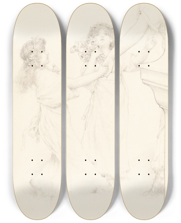 Triptych art skateboard deck of Lawrence Almatadema A Dance In Spring by Lawrence Alma-Tadema (1836-1912)