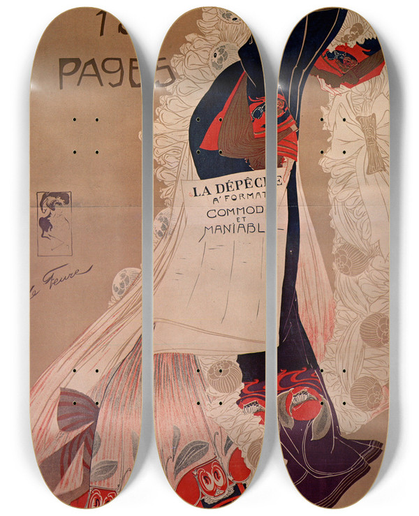 Triptych art skateboard deck of Georges De Feure La Dpeche by Georges de Feure (1868-1943)
