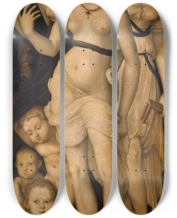Triptych art skateboard deck of Hans Baldung Harmony Or The Three Graces by Hans Baldung (1484-1545)