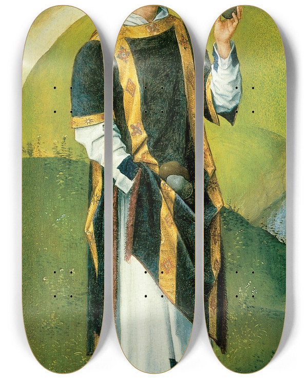 Triptych art skateboard deck of Hans Memling Saint Stephen by Hans Memling (1430-1494)