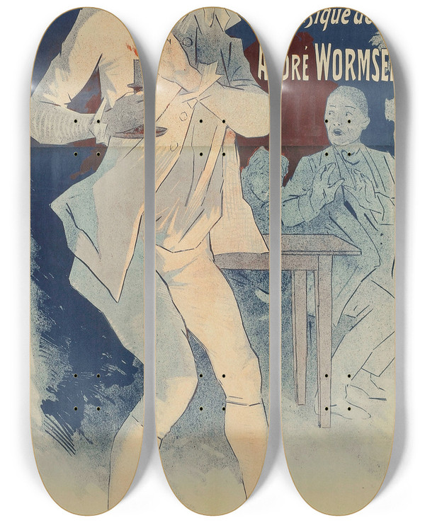 Triptych art skateboard deck of Jules Chret Vient De Paraitre La Partition De Lenfant Prodigue by Jules Cheret (1836-1932)