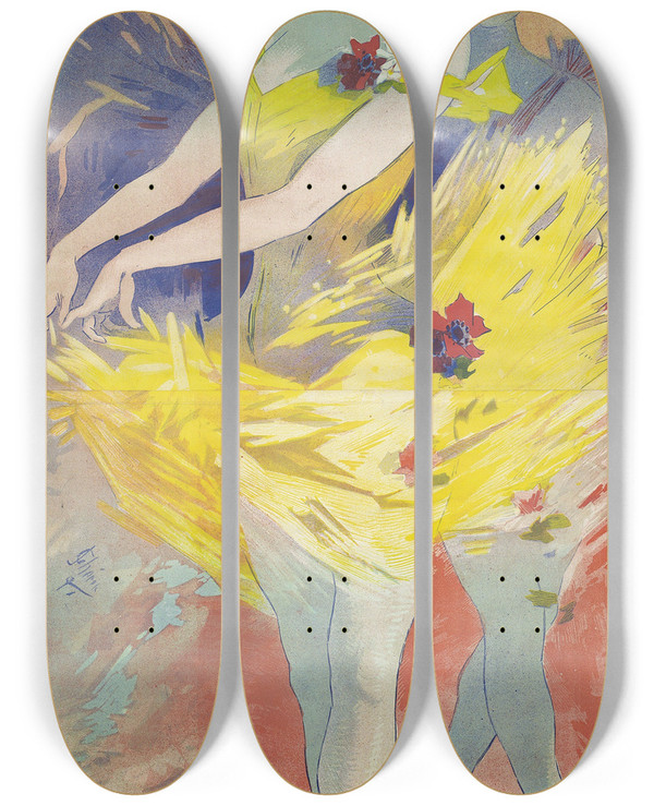 Triptych art skateboard deck of Jules Chret Coulisses De Lopera Au Muse Grvin by Jules Cheret (1836-1932)
