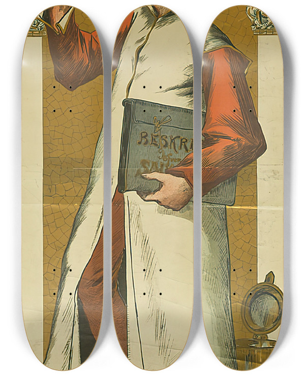 Triptych art skateboard deck of Caleb Althin Salvator L No18 by Caleb Althin (1866-1919)