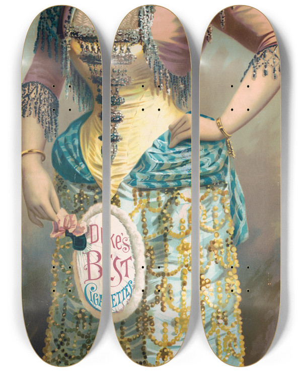 Triptych art skateboard deck of Trautmann Bailey Blampey Dukes Best Cigarettes W Duke Sons Co Durham Nc New York by Trautmann Bailey Blampey (19-20-)