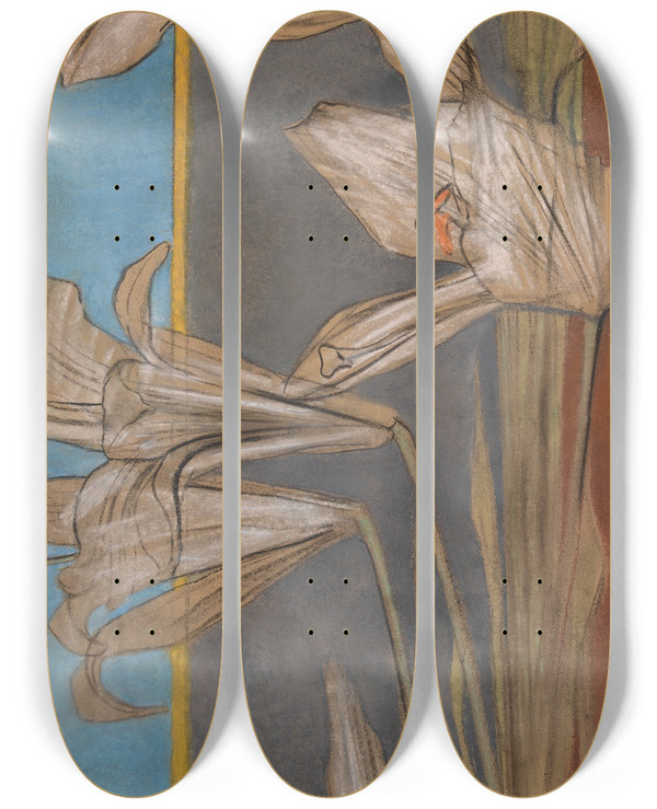 Triptych art skateboard deck of Stanisaw Wyspiaski Lilie Biae by Stanislaw Wyspianski (1869-1907)