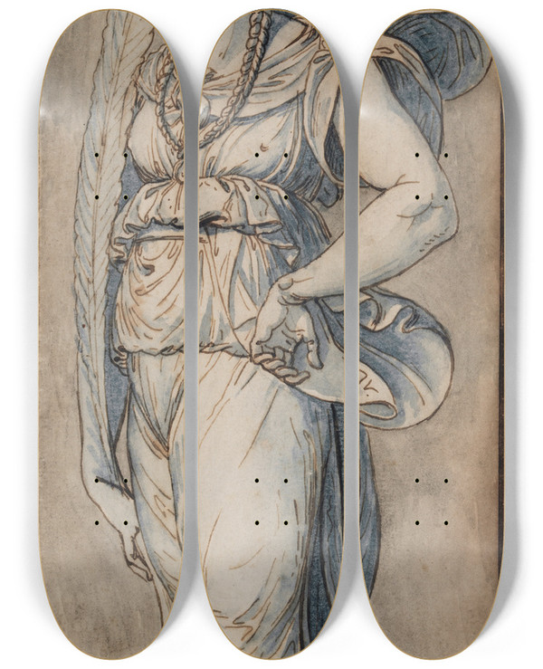 Triptych art skateboard deck of Giuseppe Cades Winged Victory by Giuseppe Cades (1750-1799)