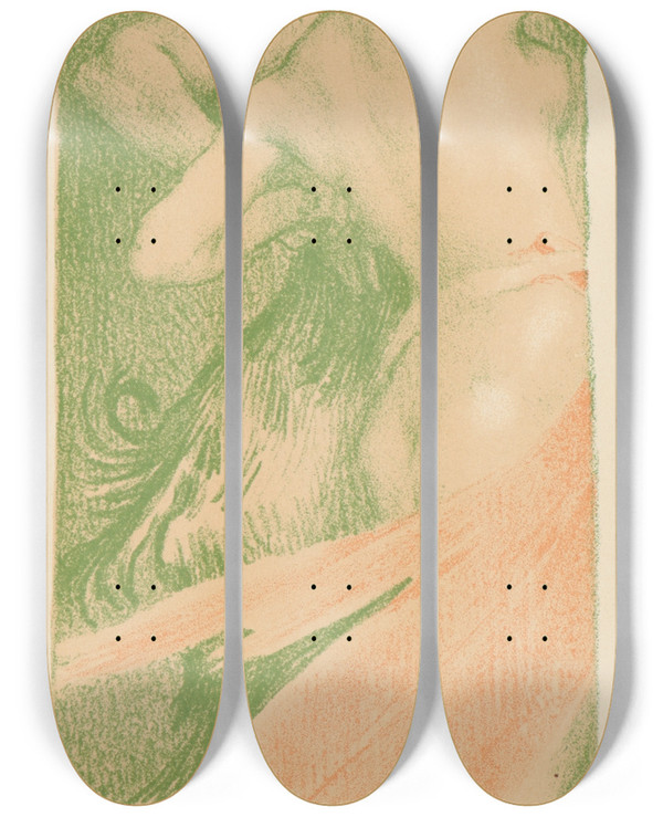 Triptych art skateboard deck of Mile Berchmans Renaveau by Emile Berchmans (1867-1947)