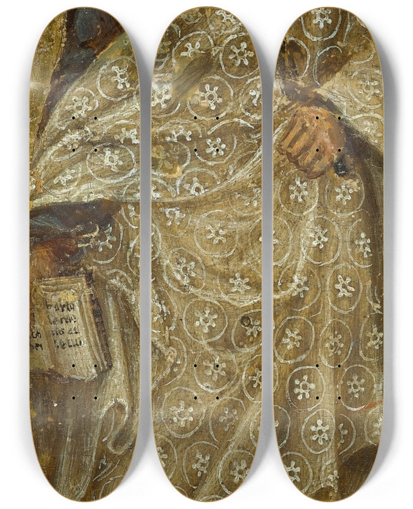 Triptych art skateboard deck of Gentile Da Fabriano Saint Bartholomew by Gentile da Fabriano (1370-1427)