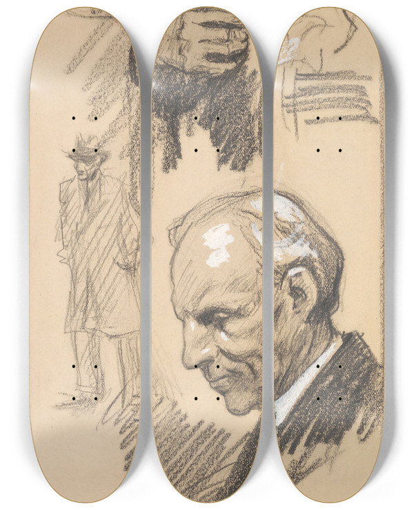 Triptych art skateboard deck of Samuel Johnson Woolf Henry Ford_3 by Samuel Johnson Woolf (1880-1948)
