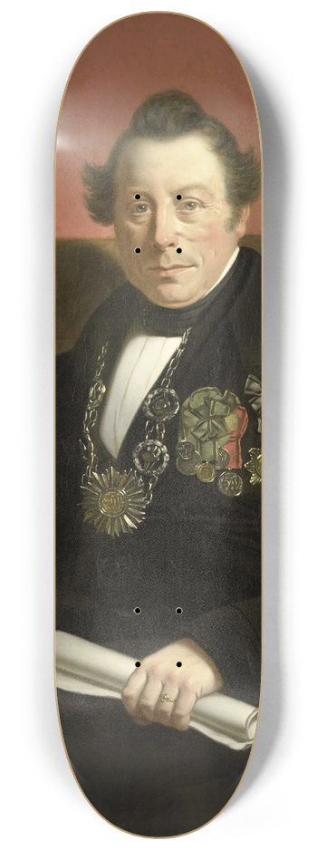 Jan Cornelis van Rossum - Portrait of Coenraad van Hulst, Actor, as President of the Arts-Promoting Company VW in Amsterdam (so named after the founders Casper Vreedenberg and Jan van Well) 8.25 inch art skate deck