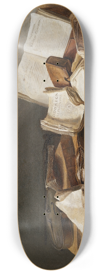 Jan Davidsz de Heem - Still Life with Books and a Violin 8.25 inch art skate deck