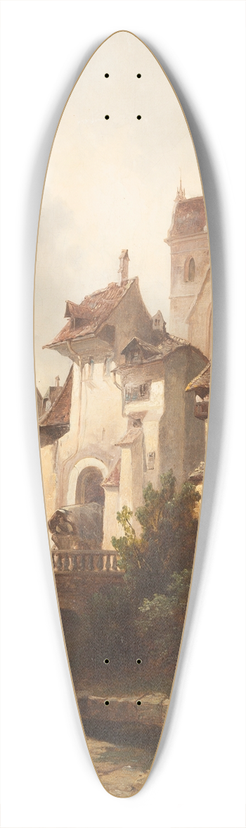 Adolf Gustav Thamm - Medieval town 39.3 inch art pintail longboard deck