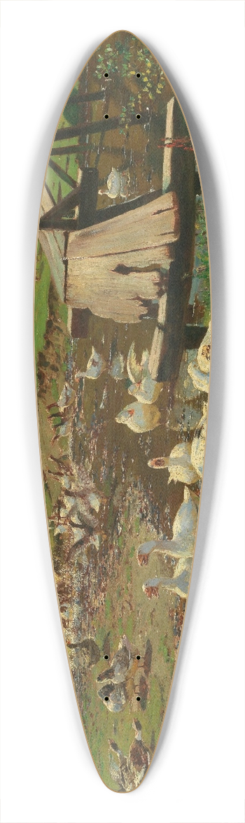 Adolf Lins - A Summer Day, Geese By A Pond 39.3 inch art pintail longboard deck